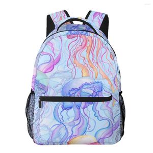 Backpack Aesthetic Teenager Girls School Book Bag Large Capacity Travel Watercolor Jellyfish On Blue Background