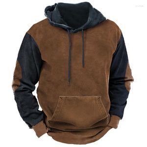 Men's Hoodies Vintage Hoodie For Men Fall Long Sleeve Sweatshirts Pure Color Print Fashion Pullover Oversized Clothing Casual Ourdoor