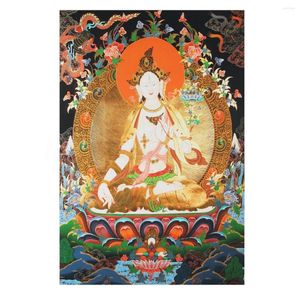 Dekorativa figurer tibet buddhism tyg silke 7 ögon vit tara buddha thangka vägg hängande dekor