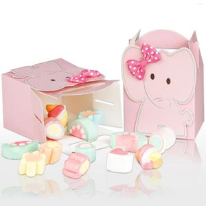 Present Wrap Ourwarm 10st Baby Shower Party Favor Elephant Candy Box med rosa bowtie för tjejleveranser födelsedagsdekoration