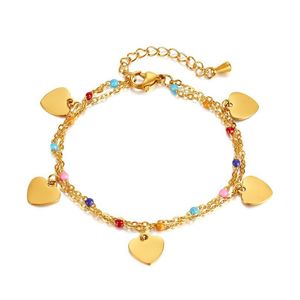 Chain Woman Stainless Steel Gold Love Heart Charm Bracelet Double Layer Fashion Bracelets Wristband Jewelry Drop Delivery Dh9Pg