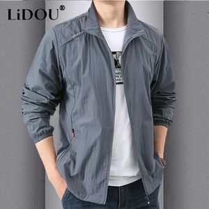 Jaquetas masculinas moda secagem rápida respirável jaqueta para homem solto casual gola casacos bolso sólido outwears roupas esportivas 230919