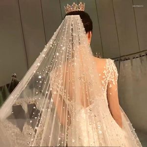 Véus nupciais LZPOVE Bling Rhinestone Frisado Longo Véu de Casamento Médio Oriente Dubai Noiva Cocar Catedral com Pente