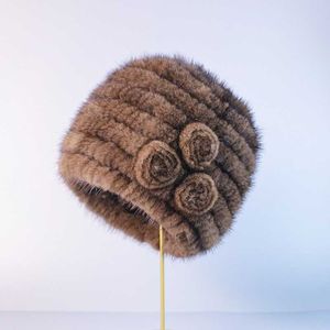 Neue Mode Natürliche Frauen Gestrickte Nerz Pelz Hut Hand Gestrickt Mode Winter Kopfbedeckungen Krempe Kappe 230920