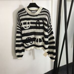 Womens fashion loose knit stripe sweaters luxury designer winter hallow out crochet jumper sweater tops women batwing stripe pullover clothes