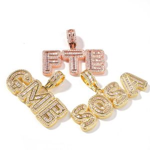 Hip Hop Custom Name Baguette Letter Pendant Necklace With Rope Chain Gold Silver Bling Zirconia Men Pendant Jewelry214s