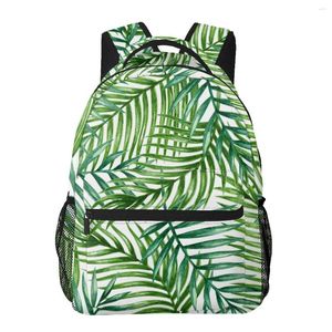 Mochila Casual Simples Mulheres Para Adolescentes Viagem Bolsa De Ombro Aquarela Tropical Palm Folhas