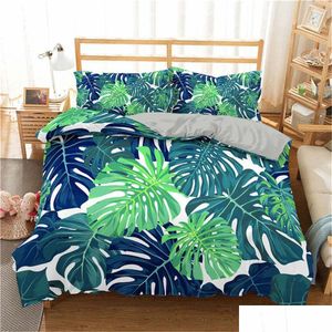 Set di biancheria da letto Boniu 3D Piumino Er Set Pianta tropicale Foglie verdi Copriletto stampato con federa Letto singolo Drop Delivery Home Ga Dhs8D