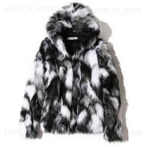 Men's Fur Faux Fur 2023 Winter Warm Plus Fleece Faux Fur Casual Mens Hooded Jacket Thick Boutique Fashionable Male Slim Coats Size S-5XL T230919