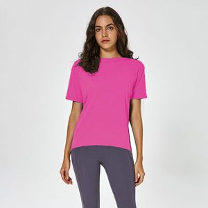 Aktif Gömlekler 8 Renk Kadınlar Gevşek Uygun Yüksek Tişört Pamuk Hisset Tee Kısa Kollu Nem Fitil Atletik Hem Tunik Üst