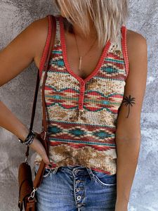 Canotte da donna Cami Canotta con stampa geometrica azteca Canotta grafica stile occidentale vintage Top con bottoni automatici Camicia senza maniche casual estiva Retro 230919