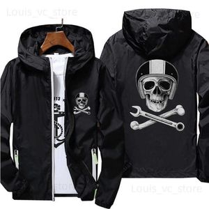 Jaquetas masculinas Mulheres Homens Motocicleta com Crânio Capacete Chave Biker Cafe Racer Crânio Casual Windbreaker Sports Pilot Skin Hooded Jacket 6XL 7XL T230919