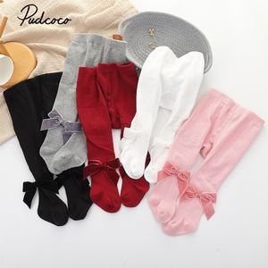 Crianças meias infantil nascido bebê meninas meia-calça sólida bowknot leggings quatro estações meias longas 5 cores 03 anos 230919