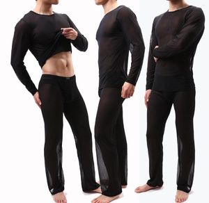 Thermo-Unterwäsche für Herren, sexy, modisch, Perspektive, Body, Heimtextilien, langärmeliges Hosen-Set, einfarbig, Nachtwäsche, Nachtwäsche, Unterteil