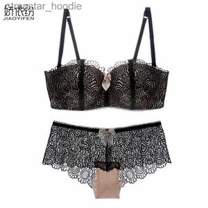 Set di reggiseni Europa Intimo donna 1/2 tazza Reggiseno di pizzo sexy Set di slip Set di biancheria intima floreale di lino sexy Set di reggiseno push up in pizzo JYF Marca 211104 L230919