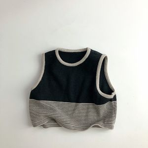 Waistcoat Autumn winter Patchwork Kids Sleeveless Sweater Kid's Sweater Printing Knitted Vest For Boys Girls Casual Style 230918