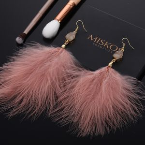 Hoop Huggie Long Crystal Tassel Dangle Drop Earrings Jewelry for Women Bohemian Genuine Feather Plush Earrings Wedding Jewelry 230919