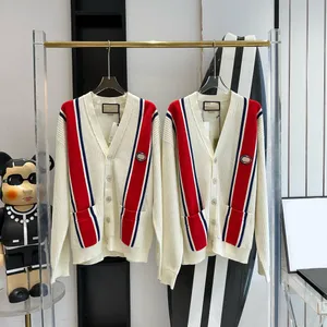 Mens Sweaters Fashion Casual Round Long Sleeve Striped woolen cardigan Sweater Men Women Letter Printing Tool pattern imported double-sided beaded embroidery knit