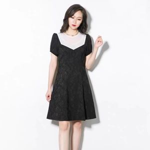 Summer Black Beige French Trend Clothing High End Jacquard Short Sleeve Pearl Fashionable Mid Length Robe Dress