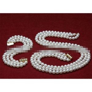Conjuntos de jóias de casamento feminino charme de casamento moda aaa 3 fileiras conjunto 7-8mm branco de água doce pérola colar pulseira real -jóias 230918