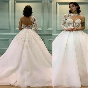 2021 Abito moderno Una linea Abiti da sposa Bohemia Manica lunga Una spalla Beach Bridal Boho Chic Halter Custom Made Appliqued Lace 247M