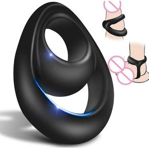 Adult Massager Silicone Dual Penis Ring y for Men Chastity Cage Testicle Cock Sleeves Thick Couples 18 Man