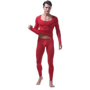 Herren-Nachtwäsche Sexy Thermo-Unterwäsche Männer Long John Set Spandex Herren Thermo Seemless O-Neck Shirt Slim Fit Hose für Man235J