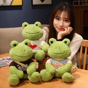 Плюшевые куклы 25 см Kawaii Dressing Frog Плюшевые игрушки Чучело Пушистая фигурка лягушки Кукла Мягкая подушка для детей Мальчики Девочки Подарки на день рождения 230919