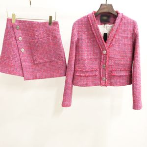 Maje Plaid Tweed Wool Fringed V-neck Short Suit