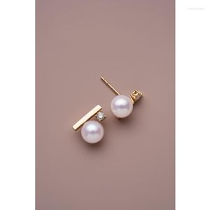 Orecchini a bottone S925 placcato argento chiodi per orecchie in legno bilanciato zircone intarsiato femminile temperamento semplice perla tutto-fiammifero