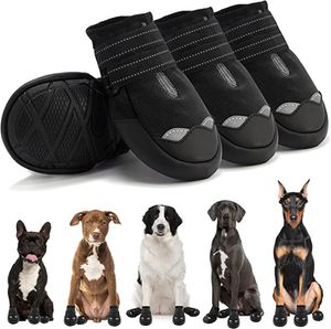 Yuexuan Designer Dog Shoesは、小さな中程度の大きな犬用の反射的な頑丈な滑り止めのソールとスキッドプルーフの屋外犬の靴を備えた防水犬のブーツ4pcs、8サイズ、5色のための屋外ドッグシューズ