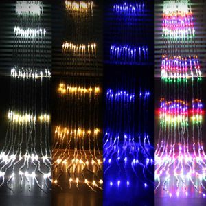 LED -strängar Party 3x3/6x3/3x6m LED Meteor Dusch Rain Waterfall Curtain String Light Christmas Icicle Garland Light for Wedding Party Holiday HKD230919