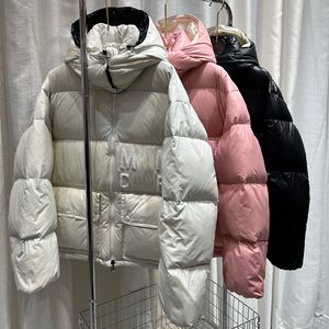 Piumino da donna con lettera ricamata, giacca ampia con cappuccio, giacca invernale, piumino addensato, moda casual, tutti e tre i colori disponibili