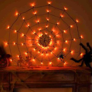 LED Strings Party Halloween 70Leds Spider Web String Lights with Black Spider Remote Control Waterproof Net Light for Holiday Outdoor Decorations HKD230919