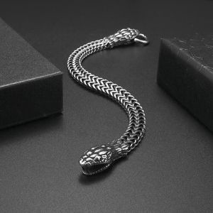 Bangle Zodiac Double Headed Snake Armband Men rostfritt stål Ringspänne armband Punk Motorcykel Party Jewelry Accessories 230919