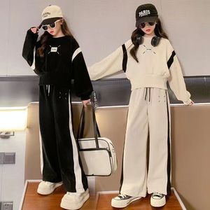Clothing Sets Girls Casual Sports Suit Clothes Spring and Autumn Junior Children Korean Fashion Splicing Tops Long Pants 2 Piece Sets 3-15Y 230918