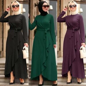 Moda irregolare Ruffles manica lunga peignoir musulmano abaya femminile abiti musulmani Dubai islamico Turchia abaya con cintura F1732303K