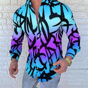 Men's Casual Shirts Summer Men Shirt Camisa Party Long Sleeve Blue Green Red Purple Stripe Printed High Quality Male249p