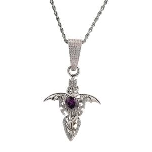 Hip Hop Purple Zircon Set Bling Iced Out Cross Shape Angel Wing Snake Sword Pendants Halsband för män Rapper smycken