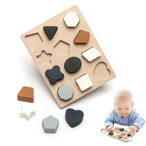 Inteligence Toys 1set Baby Silikon Montessori Toys Geomet Jigsaw Puzzle Zagnieżdżone w stos