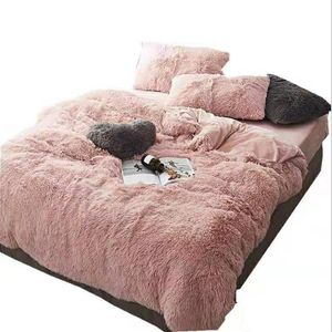 FB1901001 Pink White Fleece Tyg Winter Tjock Pure Color Bedding Set Mink Velvet Däcke Cover King Bed Sheet Bed Linen Pillowcase315i