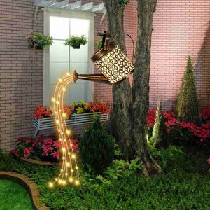 LED -strängar Party Solar Powered LED String Light Watering Can Outdoor Garden Waterproof Art Lamp Decor Hollow Sprinkles Warm White Fairy Lights HKD230919