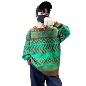 Pullover Retro Style Kids Sweaters With Rhombuses For Boys Korean Casual Sweater Teen Knitted Autumn Winter Clothes for Children 230918