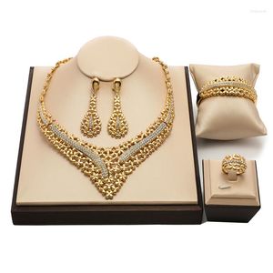 Necklace Earrings Set Moroccan Arabic Jewelry Woman Quality Wedding Dubai 24K Gold Plated Bracelet Ring Jewellery