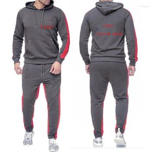 Tracksuits masculinos 2023 primavera outono logotipo personalizado impressão cor sólida casual conjuntos de algodão com capuz hoodies na moda clássico sweatpants ternos