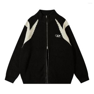 メンズセーター黒と白の刺繍ジッパー付きセーターCrdiganジャケット秋のファッションルーズタートルネック