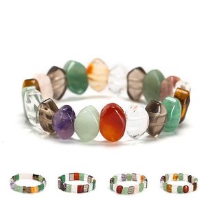 10*14mm Natürliche Bunte Kristall Fett Rechteck Perlen Armbänder Frauen Trendy Energie Heilung Elastische Armreifen Yoga Schmuck Geschenk