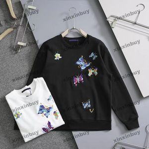 xinxinbuy erkekler tasarımcı kapüşonlu sweatshirt 24ss kelebek çiçek mektubu nakış uzun kollu kadınlar siyah m-3xl