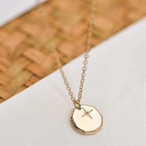 Minimalist Irregular Round Pendant Necklace For Women Girls Gold Color Star Pattern Collar Necklaces Jewelry249E
