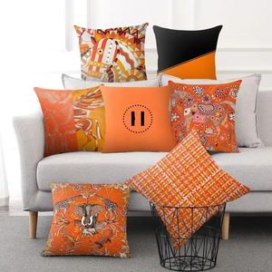 45*45cm Pillow Case Orange Series Cushion Covers Horses Flowers Print Pillow Case Cover for Home Chair Sofa Decoration Square Pillowcases